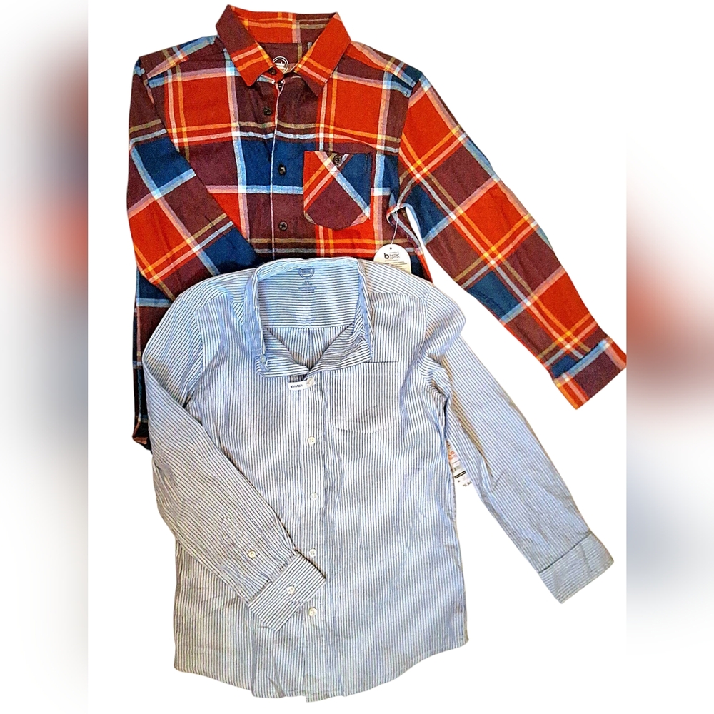 Boys Lot Of 2 Wonder Nation Long Sleeve Button-up Shirts NWT Size 10/12